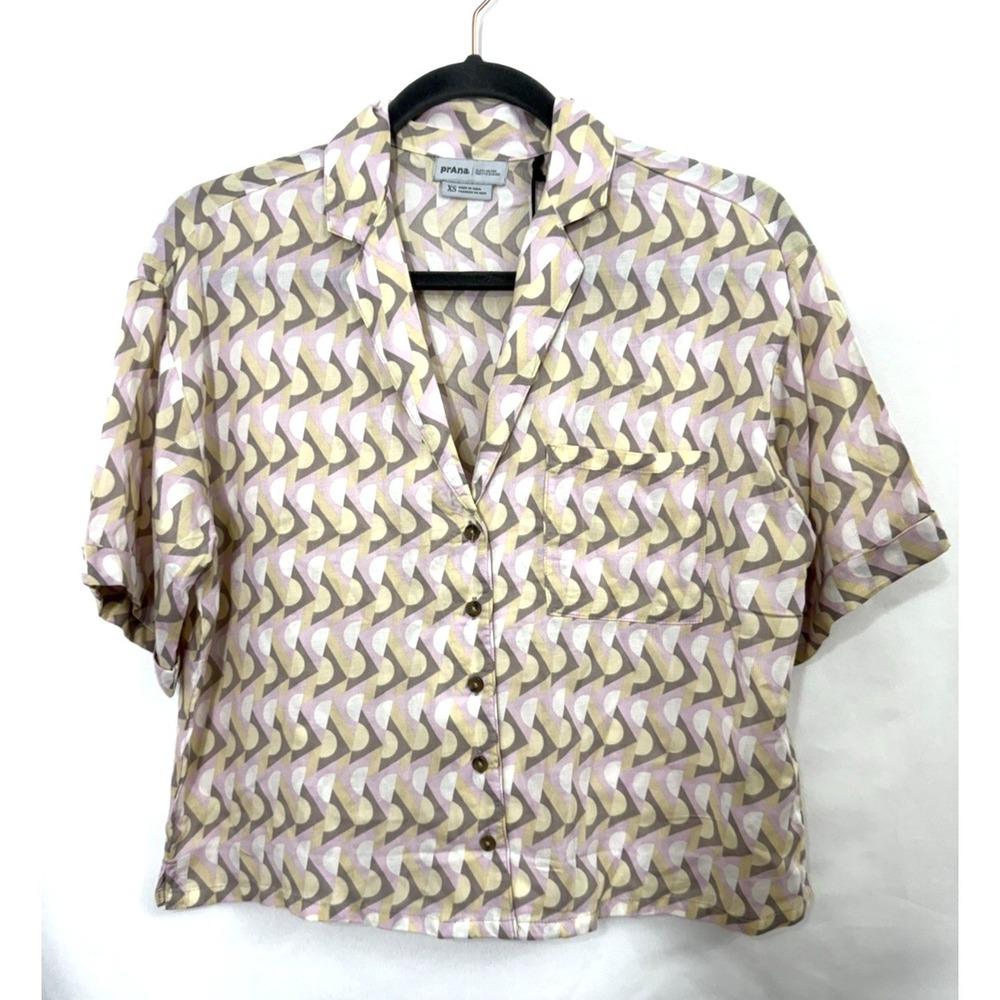 NWT Prana Iguala Button Up Shirt Top Willow Retro Geo Lightweight Womens Size XS
